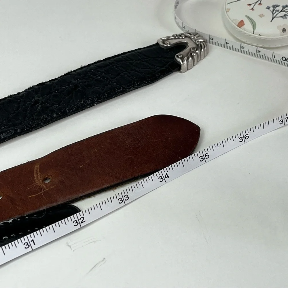 Belts Black Leather Lg Silver Croc Concho Adjustable + Brown Cherokee M 3 total